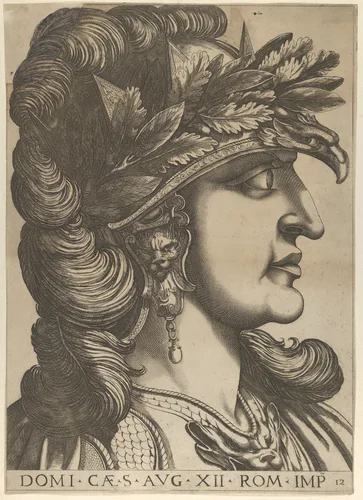 Plate 12: Domitian in profile to the right, from "The Twelve Caesars" by anonymous, print, 1610-1640