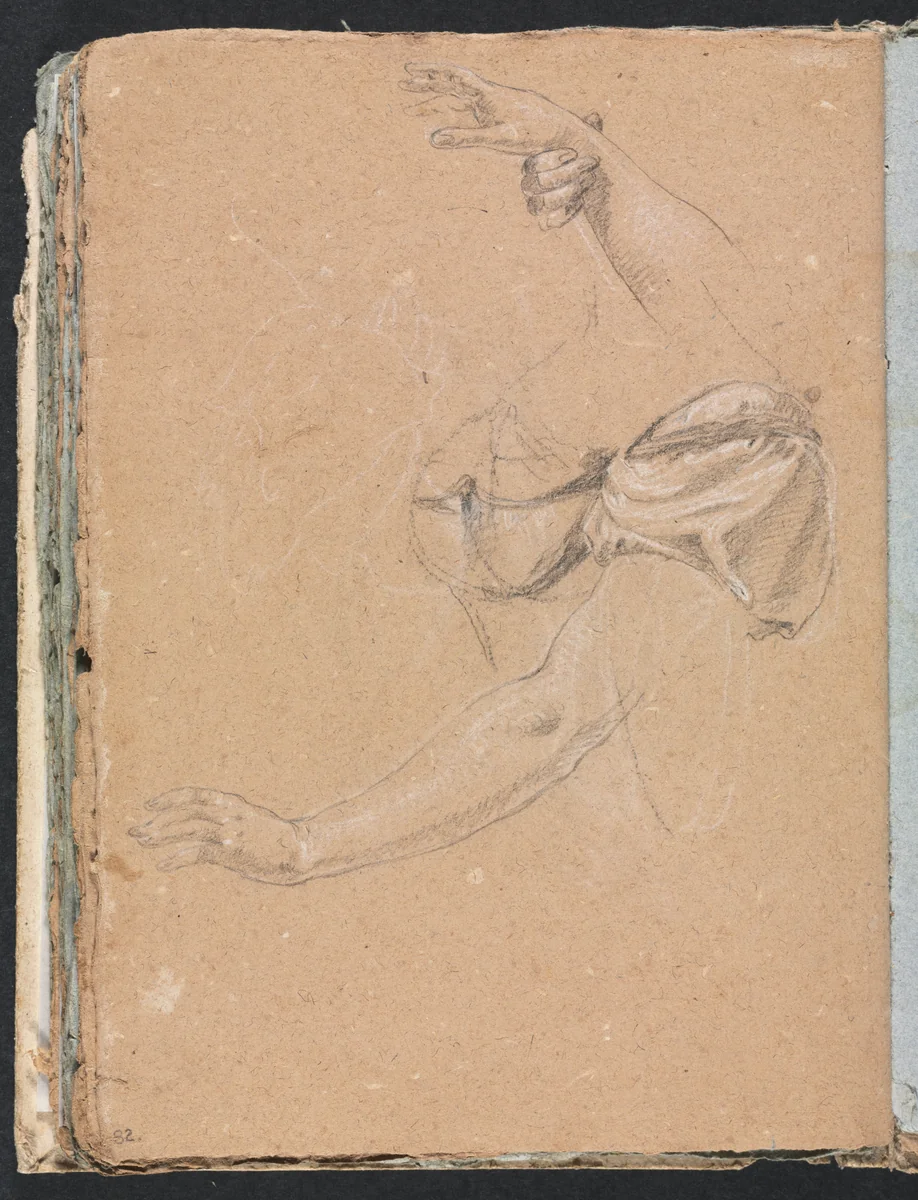 Verona Sketchbook: Female arms and hands with drapery (page 82) by Francesco Lorenzi, book, 1760