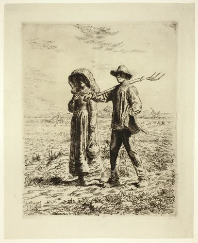 Peasants Going to Work by Jean-François Millet, print, 1863