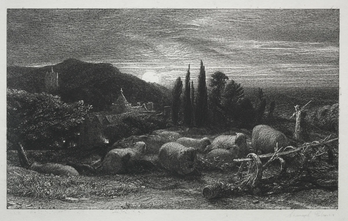 The Rising Moon by Samuel Palmer, print, 1857