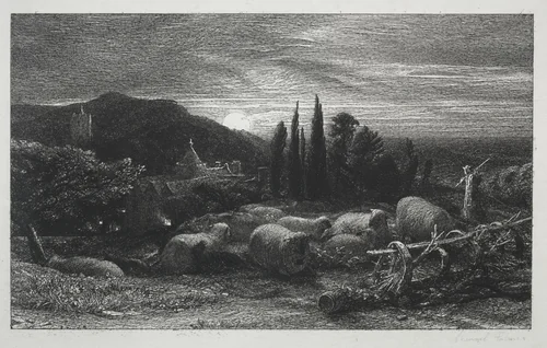 The Rising Moon by Samuel Palmer, print, 1857