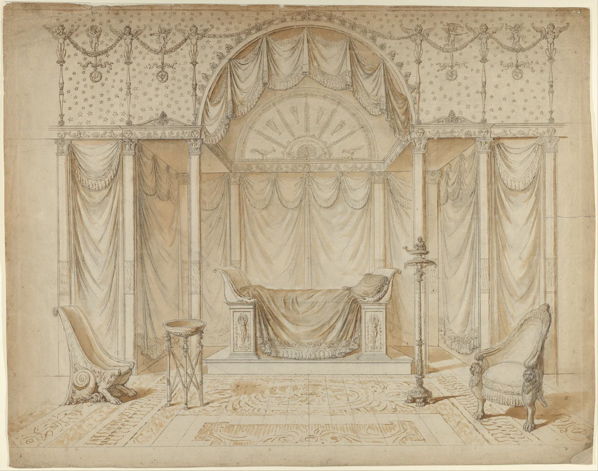 Design for a Bed Alcove in Empire Style by anonymous, drawing, 1800-1815