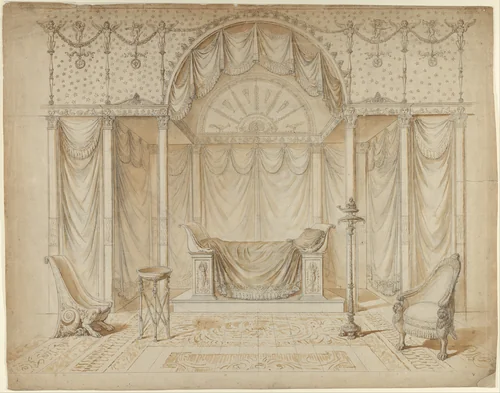 Design for a Bed Alcove in Empire Style by anonymous, drawing, 1800-1815