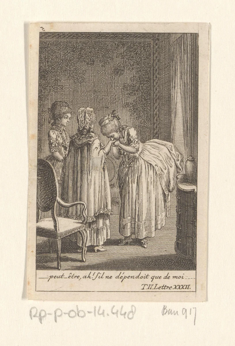 Julie op bezoek bij Frau von Étange by Daniel Nikolaus Chodowiecki, print, 1782
