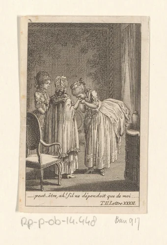 Julie op bezoek bij Frau von Étange by Daniel Nikolaus Chodowiecki, print, 1782
