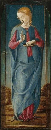 The Virgin Annunciate [middle right panel] by Cosmè Tura, painting, 1470-1480