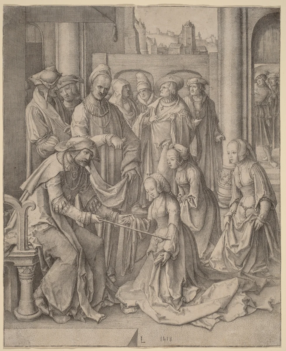 Esther before Ahasuerus by Lucas van Leyden, print, 1518