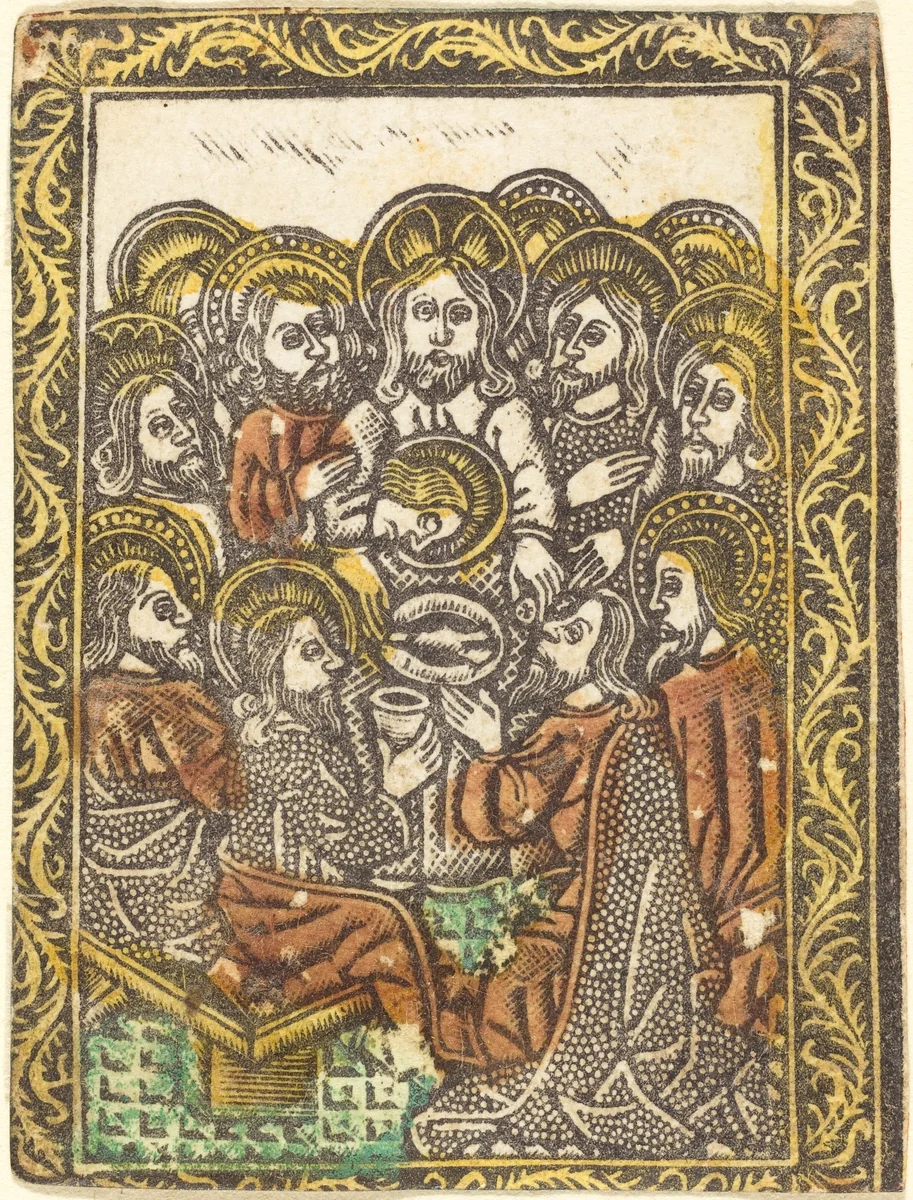 The Last Supper by Master of the Borders with the Four Fathers of the Church, print, 1460-1480