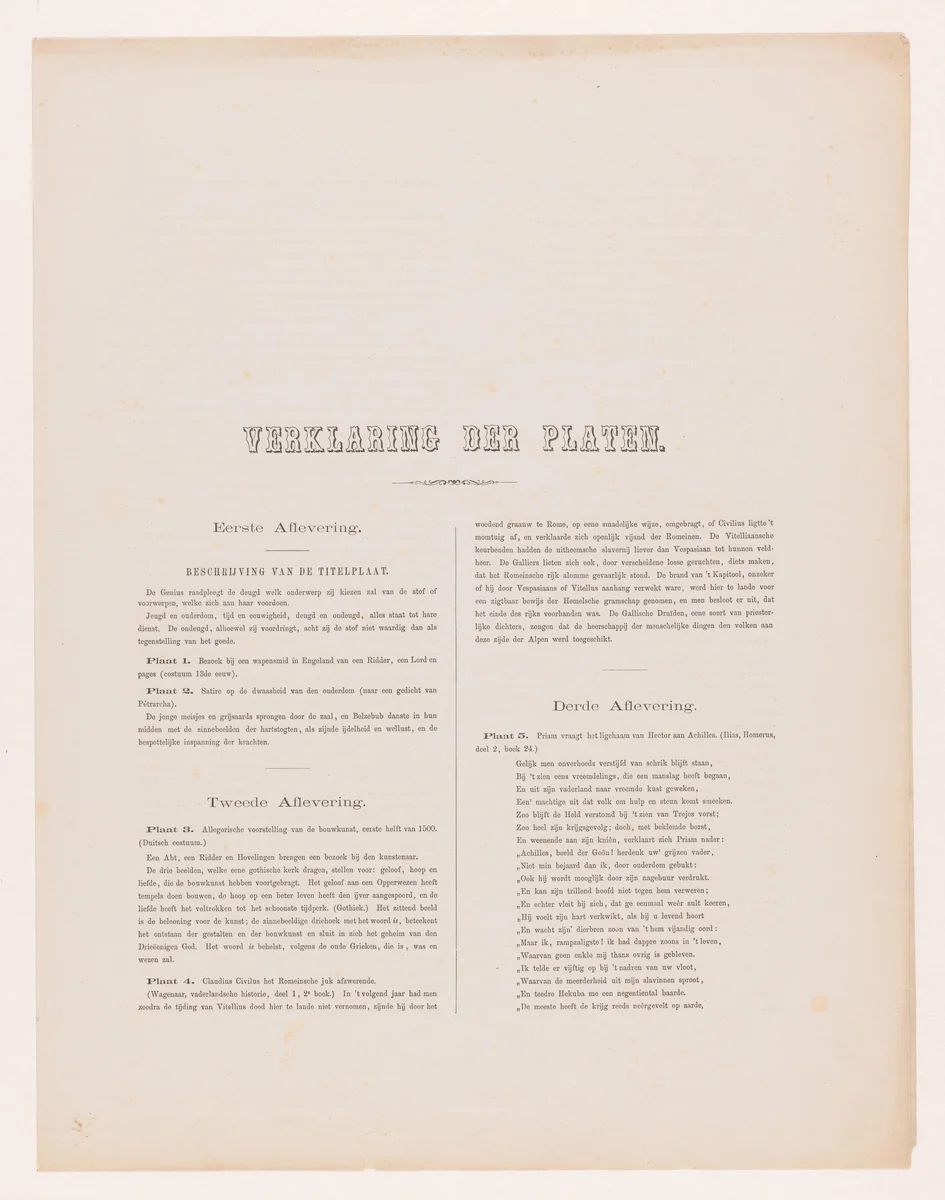 Verklaring platen Kunst-Album door W. P. Geldorp, afleveringen een tot en met zes by Wilhelmus Petrus van Geldorp, print, 1869-1873