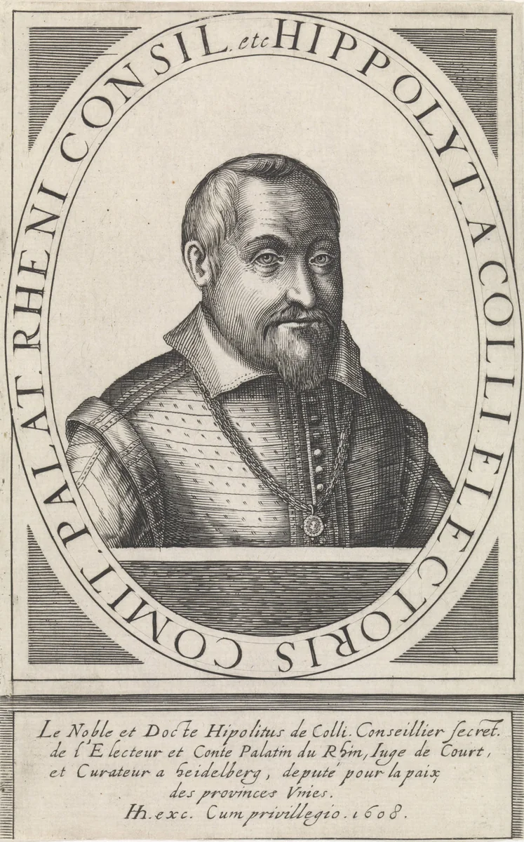 Portret van Hippolyt von Colli by Hendrick Hondius, print, 1608