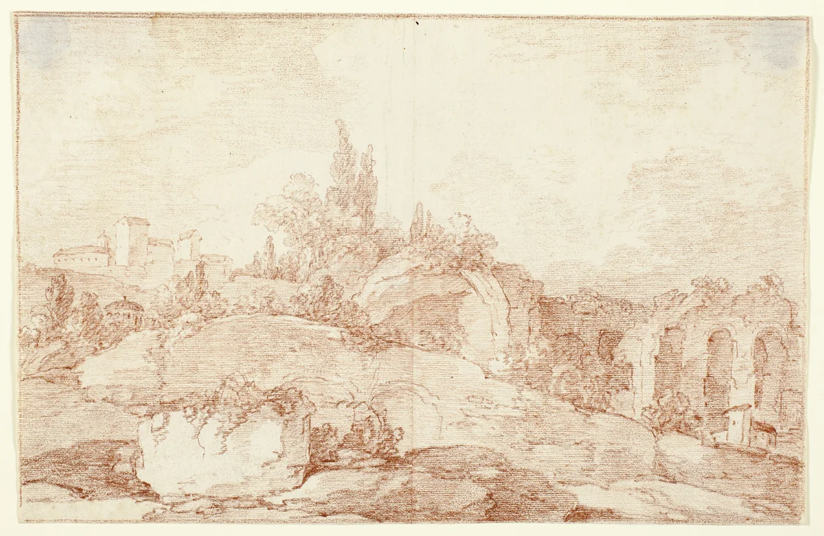 Landscape of the Italian Campagna by Jens Petersen Lund, drawing, 1780