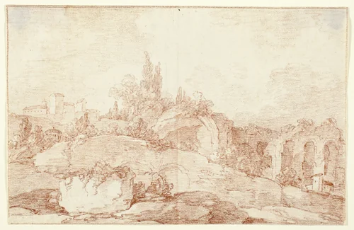 Landscape of the Italian Campagna by Jens Petersen Lund, drawing, 1780
