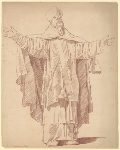 Standing Ecclesiastic With Arms Upraised by Anicet Charles Gabriel Lemonnier, drawing, 1755-1824
