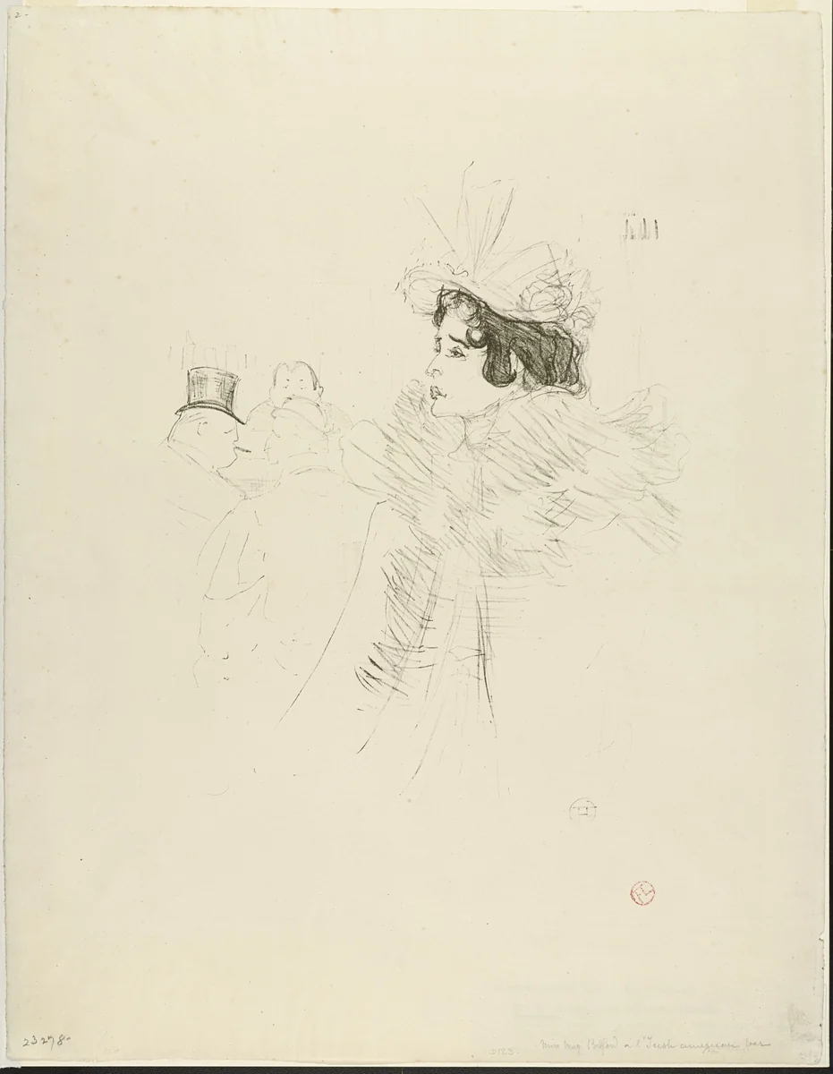 Miss May Belfort at the Irish American Bar, Rue Royale (Miss May Belfort au Irish American Bar, Rue Royale) by Henri de Toulouse-Lautrec, print, 1895
