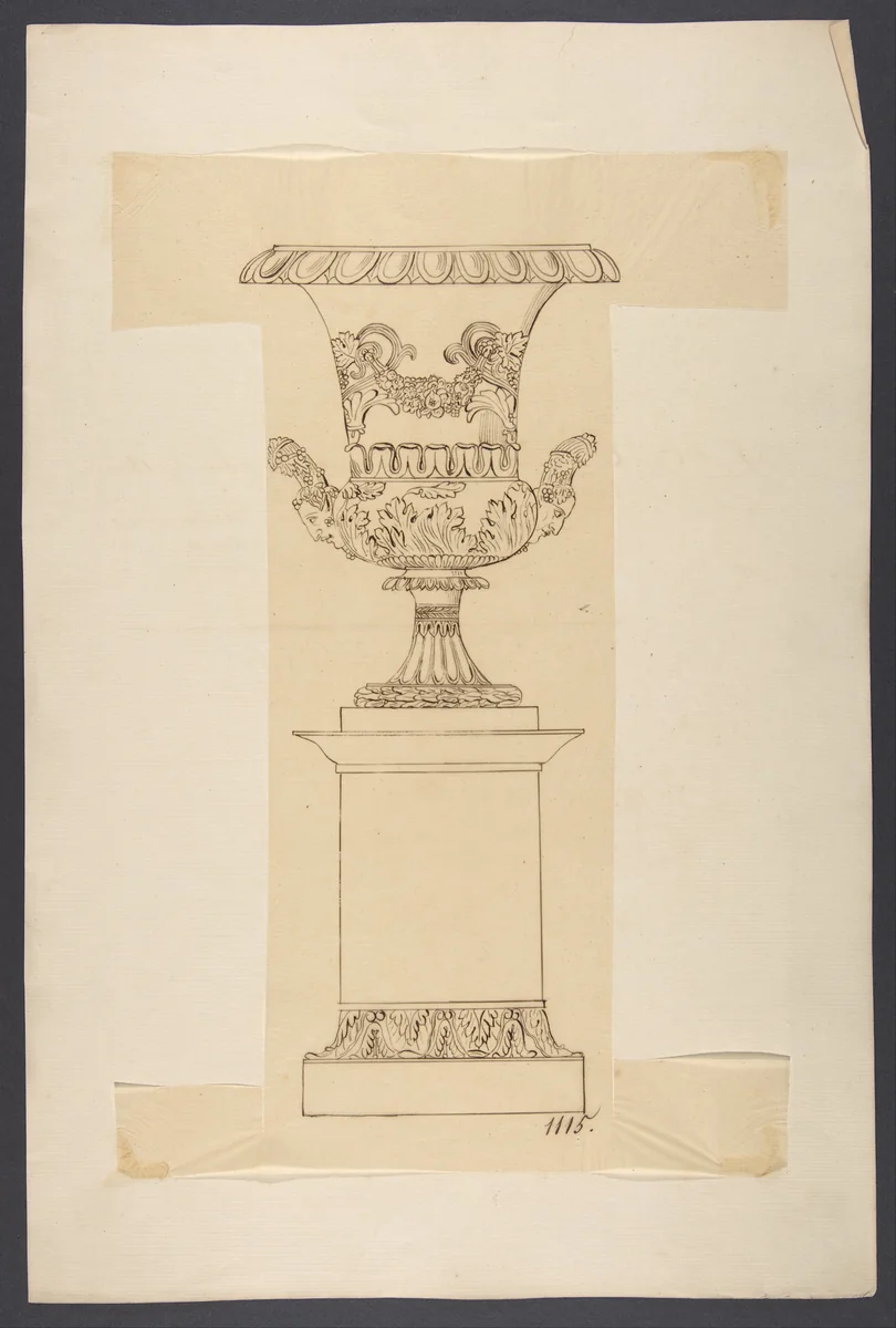 Design for an Urn on a Pedestal by anonymous, drawing, 1800-1899