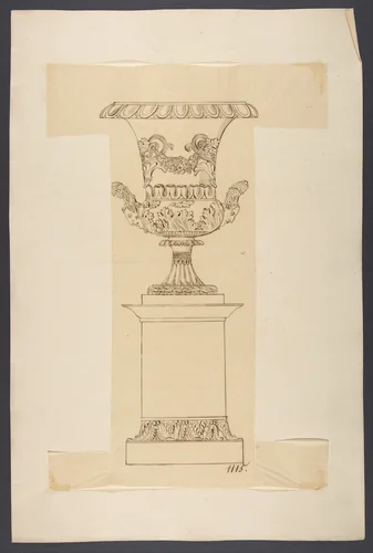 Design for an Urn on a Pedestal by anonymous, drawing, 1800-1899
