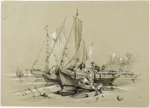 Harbor with Cutters by Eugène Blery or Eduard Julius Friedrich Bendemann, drawing, 1841