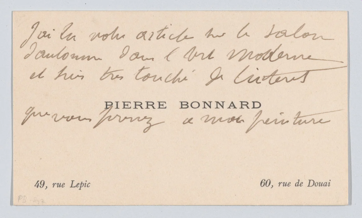 Pierre Bonnard, calling card by anonymous, print, 1884-1947