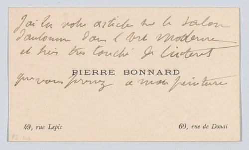 Pierre Bonnard, calling card by anonymous, print, 1884-1947