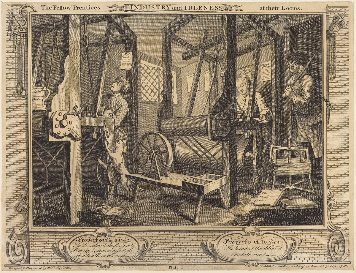 The Fellow 'Prentices at Their Looms by William Hogarth, print, 1747