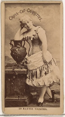 Card Number 59, Miss Mattie Vickers, from the Actors and Actresses series (N145-2) issued by Duke Sons & Co. to promote Cross Cut Cigarettes by W. Duke, Sons & Co., photograph, 1880-1889