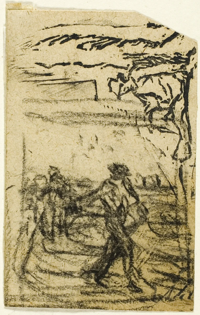 Sketches, Fragment: Peasant Seated at the Foot of a Tree by Jean-François Millet, print, 1863-1875
