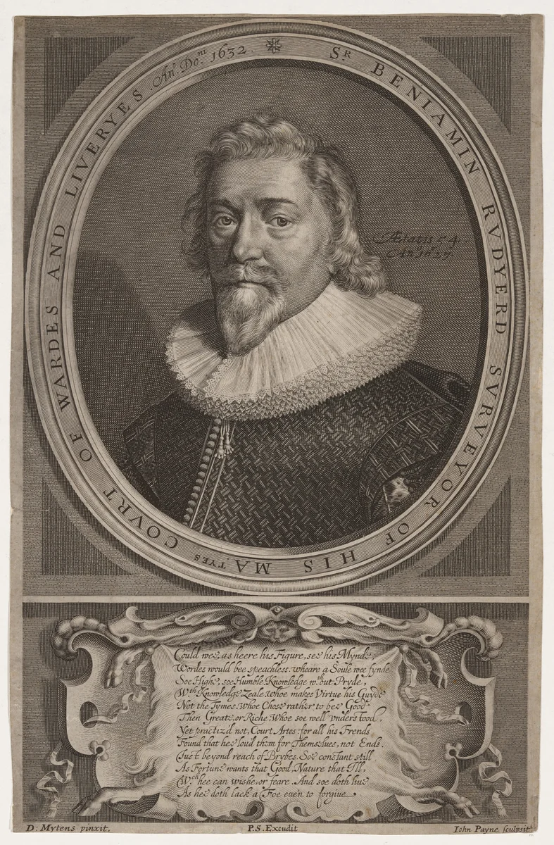 Sir Benjamin Rudyerd by John Payne; Daniel Mytens the Elder, print, 1607-1647