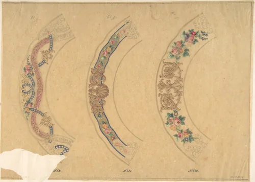 Three Designs for Plate Borders (recto); Three Designs for Plate Borders (verso) by anonymous, drawing, 1800-1899