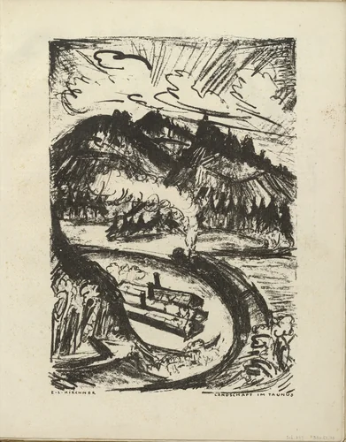 Landscape in the Taunus (Landschaft im Taunus) (plate, folio 13) from the periodical Der Bildermann, vol. 1, no. 6 (Jun 1916) by Ernst Ludwig Kirchner, periodical, 1916