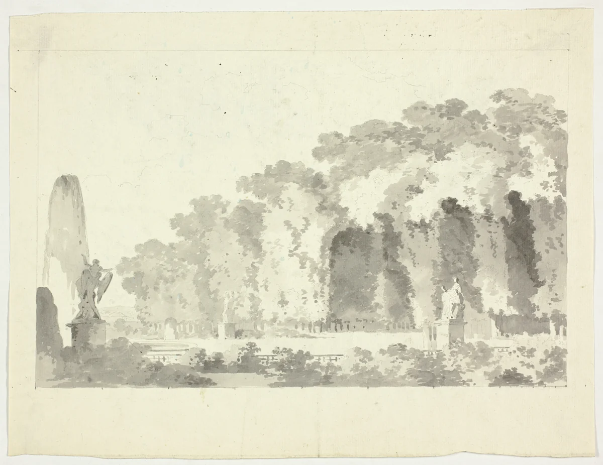 View of the Park at Versailles: Trees and Statuary by Pierre Antoine Mongin, drawing, 1781-1827