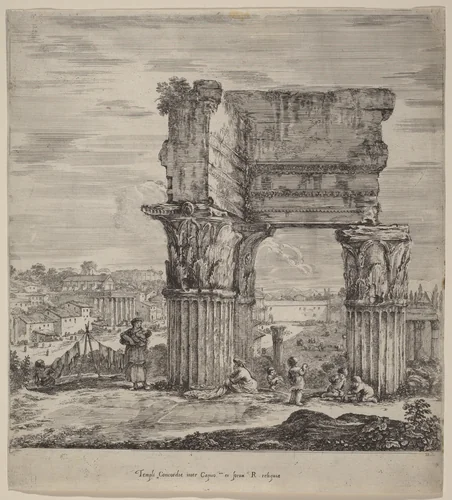 Temple of Concord and Roman Forum by Stefano della Bella, print, 1656