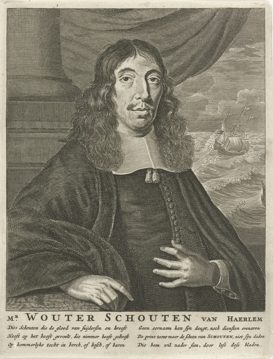 Portret van Wouter Schouten by Christiaan Hagen, print, 1663-1676