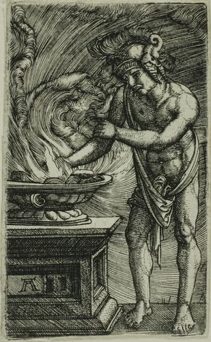 Mucius Scaevola Burning his Hand by Albrecht Altdorfer, print, 1515-1535