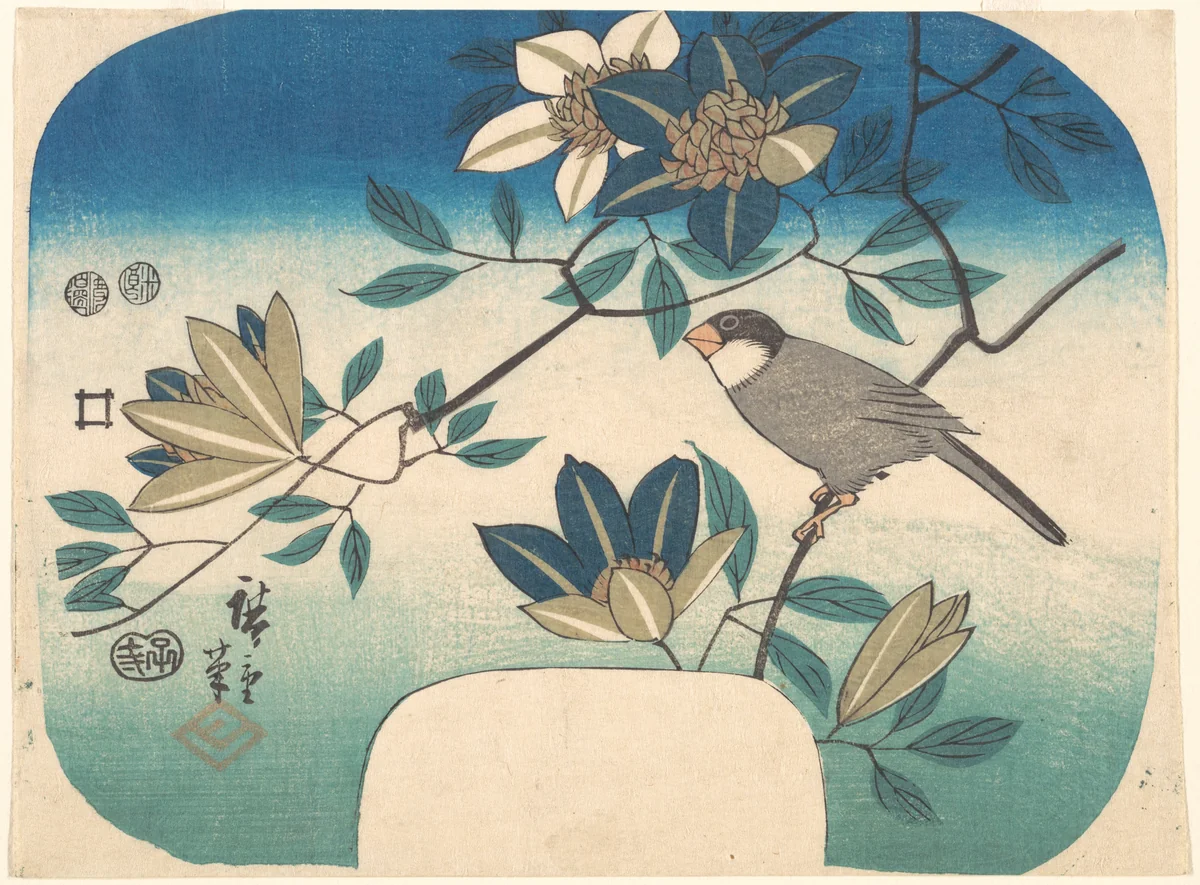 Clematis and Bird by Utagawa Hiroshige (歌川広重), print, 1852