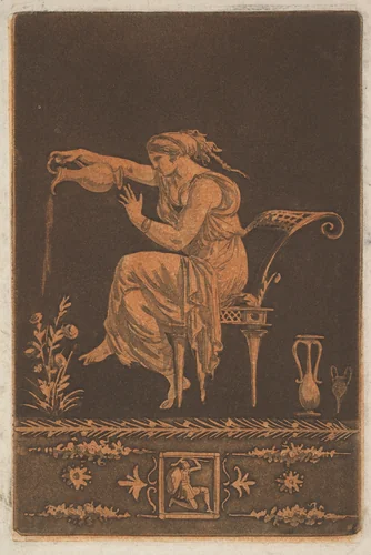 Jeune femme drapée, assise, arrosant une plante (Young draped woman, seated, watering a plant in the style of red-figure vase painting), most likely from Recueil de Différentes Compositions Frises et Ornements dessinées et gravées à la manière du lavis par La Grenée le Juene Se trouve chez l'Auteur, au Louvre et chez Basan, rue et Hôtel Serpente A Paris, in an album containing Recueil de Compositions par Lagrenée Le Jeune (Collection of Compositions by Lagrenée the Younger) by Jean Jacques Lagrenée, print, 1779-1789