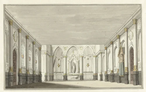Ontwerp voor een toneeldecor van een kerkinterieur by Pieter Barbiers, drawing, 1779