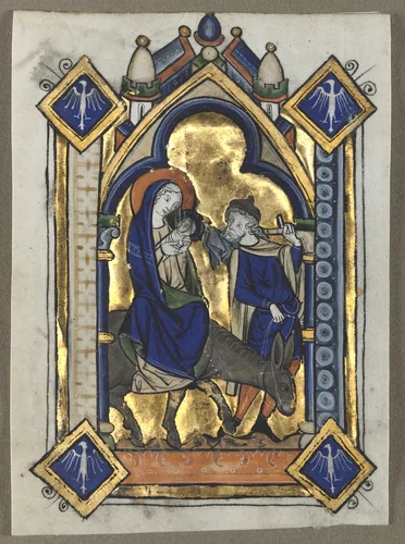 Leaf Excised from a Psalter: Flight Into Egypt by Unknown, manuscript, 1255-1265