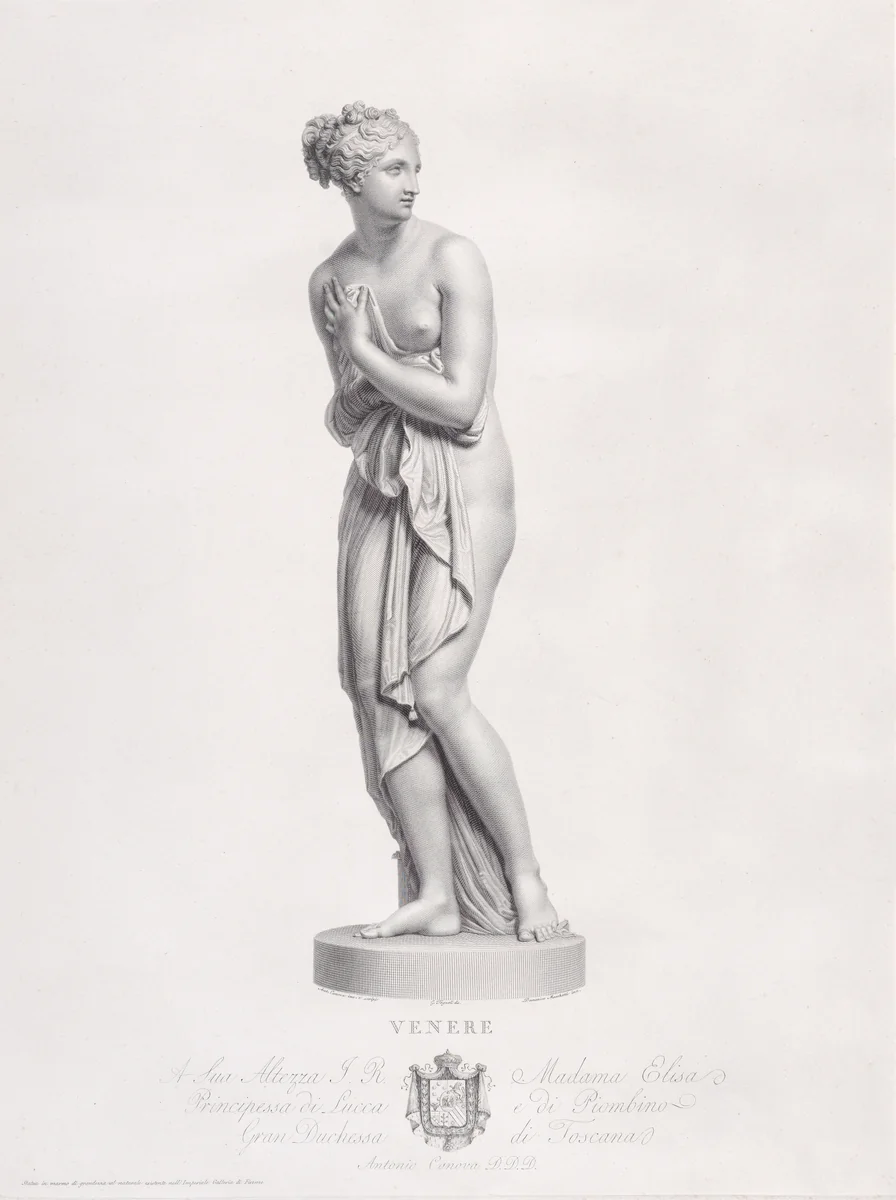 Venus, frontal view, from "Oeuvre de Canova: Recueil de Statues..." by Domenico Marchetti, print, 1817
