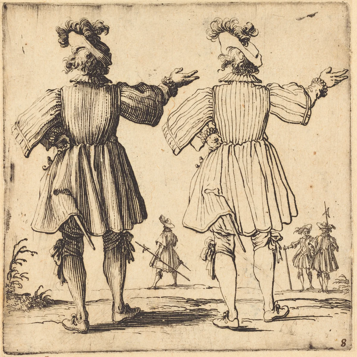 Officer with Plume, Seen from Behind by Jacques Callot, print, 1621-1624