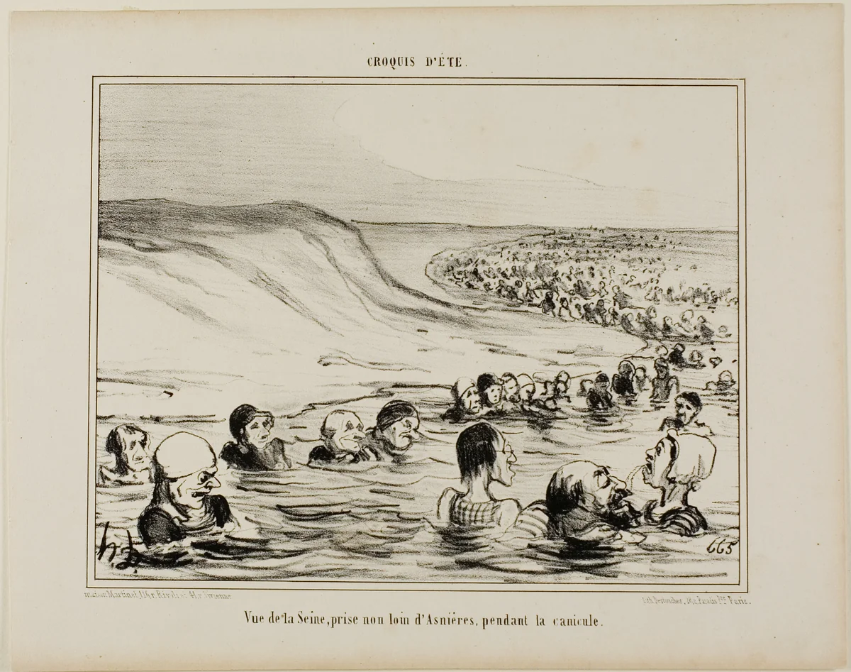 View of the Seine near Asnières during the dog days, plate 2 from Croquis D'été by Honoré-Victorin Daumier, print, 1854