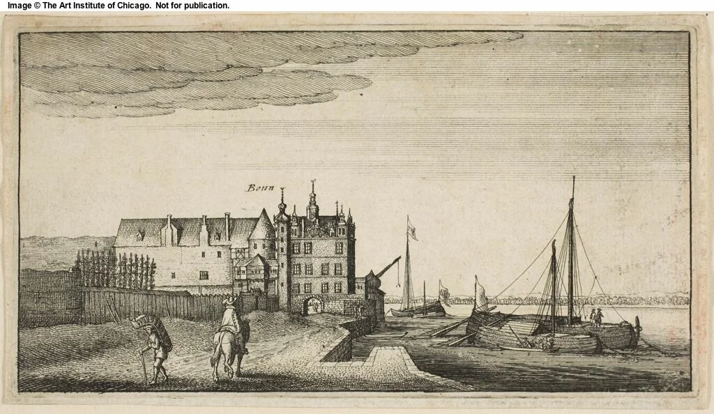 The Rhine Near Bonn: The Chancellery by Wenceslaus Hollar, print, 1644