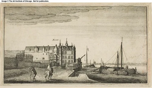 The Rhine Near Bonn: The Chancellery by Wenceslaus Hollar, print, 1644