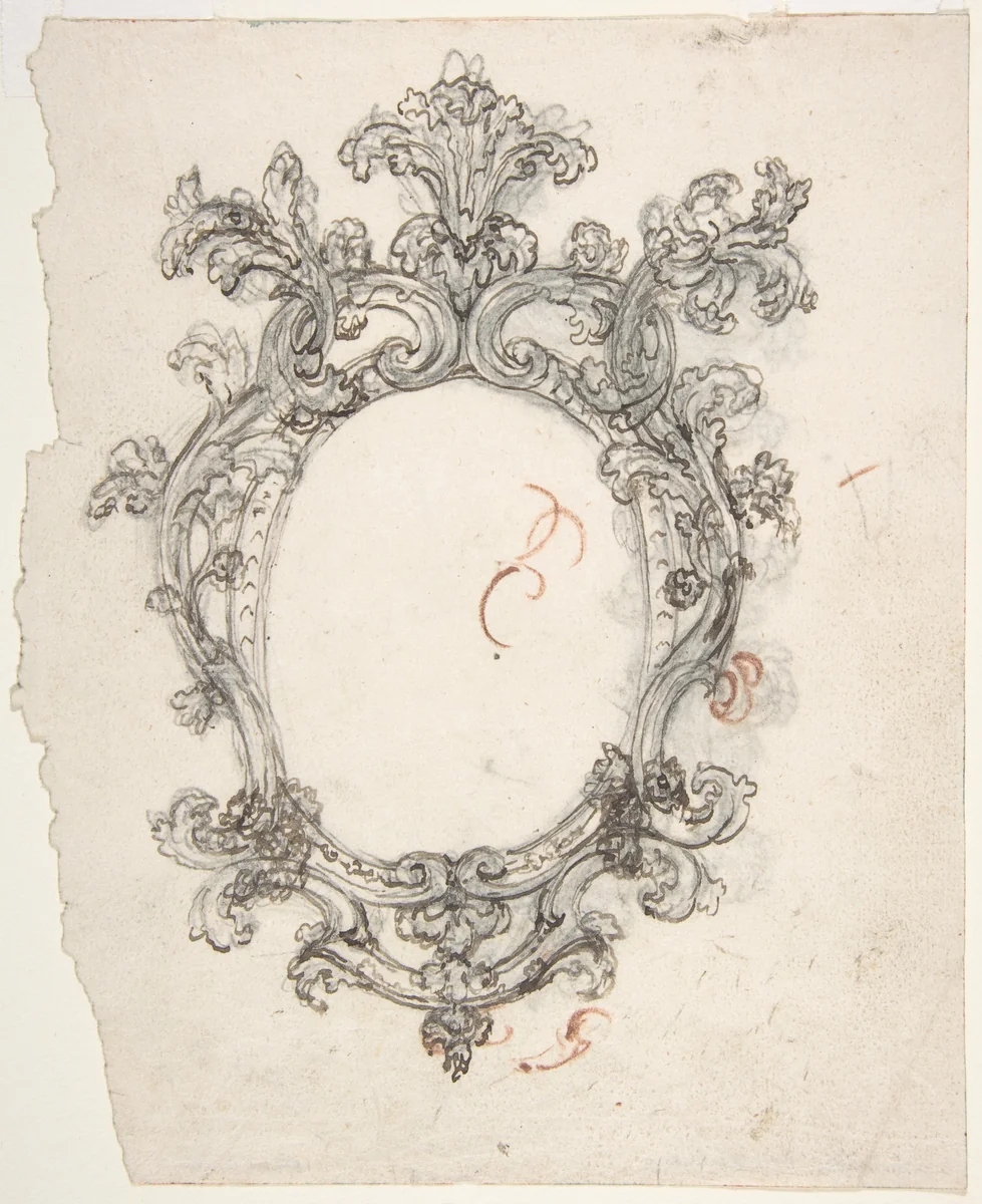 Design for a Decorative Oval Frame (recto); Half sketch for a Decorative Oval Frame (verso) by Giovanni Battista Foggini, drawing, 1652-1725