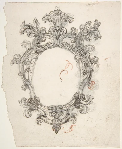 Design for a Decorative Oval Frame (recto); Half sketch for a Decorative Oval Frame (verso) by Giovanni Battista Foggini, drawing, 1652-1725
