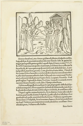 Poliphilus Meeting the Venerable Matron (recto) and Poliphilus in a Rocky Place (verso) from Hypnerotomachia Poliphili (The Strife of Love in a Dream) Plate 54 from Woodcuts from Books of the 15th Century by Unknown Artist, print, 1499