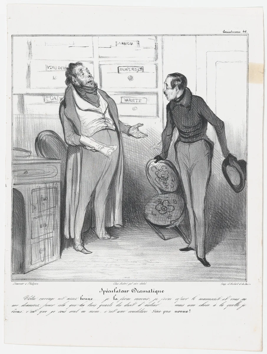 Plate 46: Theatrical agent, from 'Caricaturana,' published in Les Robert Macaires by Honoré Daumier, print, 1838