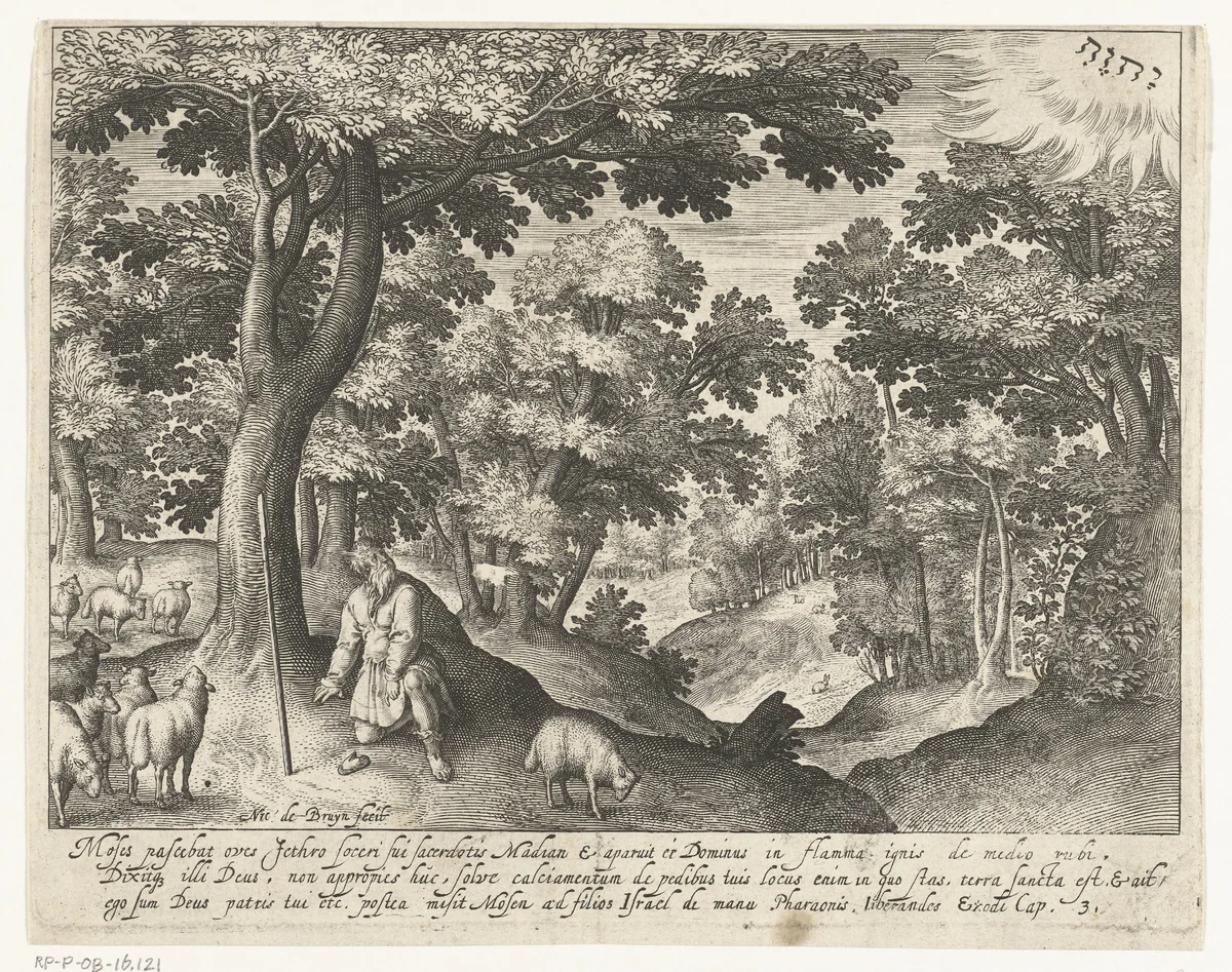 God verschijnt aan Mozes op de berg Horeb by Unknown, print, 1581-1656