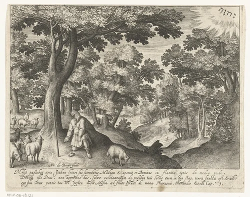 God verschijnt aan Mozes op de berg Horeb by Unknown, print, 1581-1656