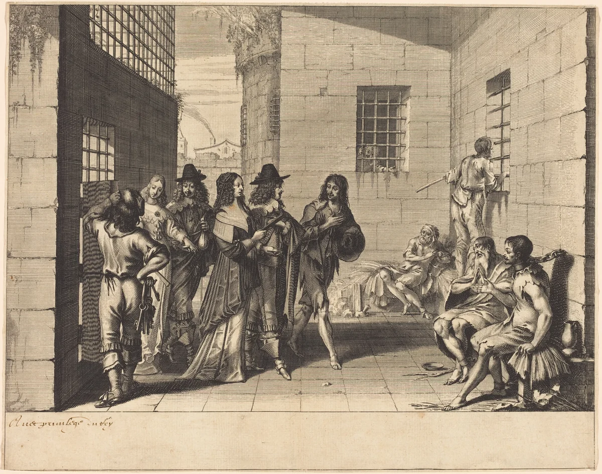 Gentry Visiting a Prison by Abraham Bosse, print, 1602-1676