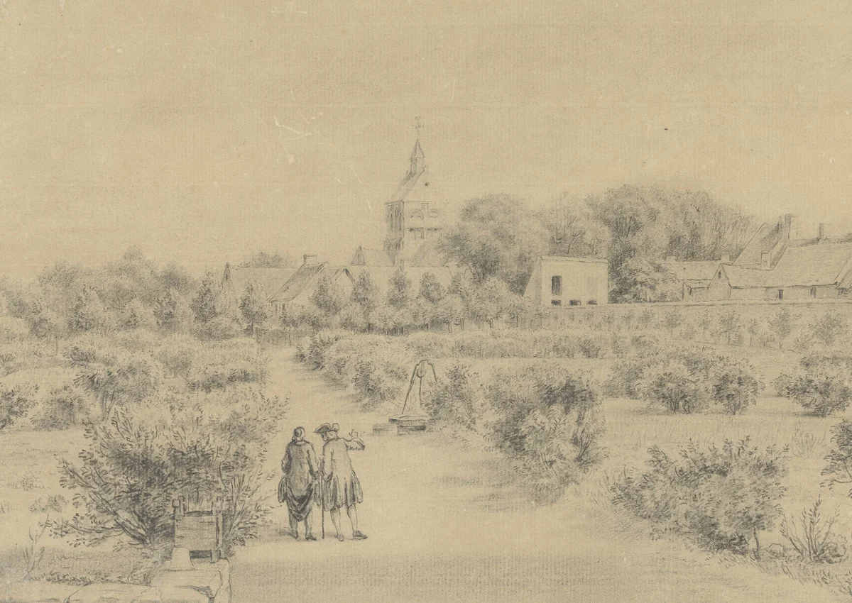 Gezicht op het dorp Marigny by Charles Nicolas Cochin, drawing, 1760